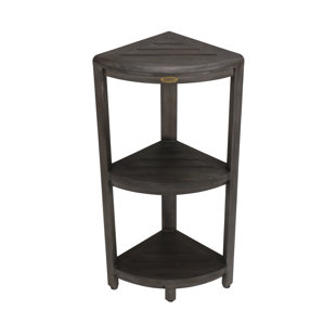 COASTALVOGUE SnazzyCorner 32" Teak Wood 3-Tier Corner Shelf in Antique Gray Finish
