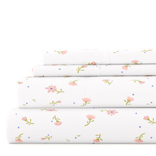 BECKY CAMERON Soft Floral Pattern 4 Piece Microfiber Sheet Set