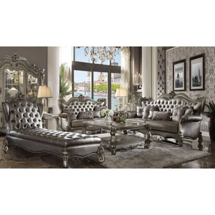 A&J HOMES STUDIO Versailles 3 Piece Faux Leather Living Room Set