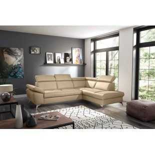 IVY BRONX Niagara Leather Sleeper Corner Sofa with Ottoman