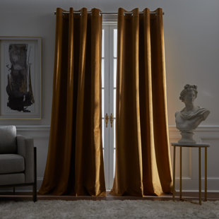 KARL LAGERFELD PARIS Velvet Blackout Grommet Ochre Curtain Panel Pair (Set of 2)