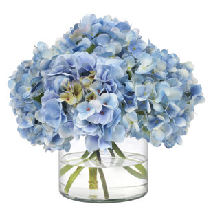 DIANE JAMES HOME Blue Hydrangeas in Glass Cylinder Vase