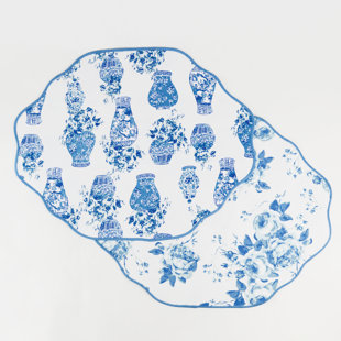 8 OAK LANE Garden Buds Scalloped Reversible Placemat Set