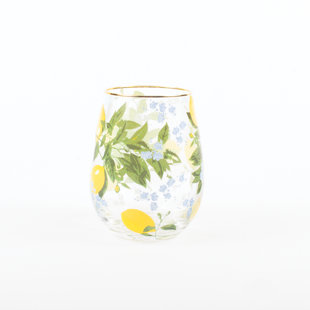 8 OAK LANE Lemon Floral Stemless Wine Glass (Set of 4)