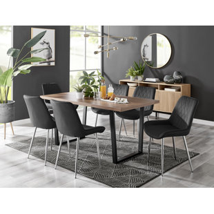 CANORA GREY Modern Marble And Silver Dining Table Set With 6 Luxury Velvet Dining Chairs
