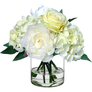 DIANE JAMES HOME BLOOMS Roses, Peonies and Hydrangeas in Glass Cylinder Vase