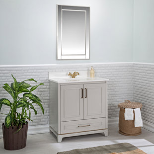 ADORN VANITY Albia 30'' Free-standing Single Bathroom Vanity with Quartz Vanity Top & Mirror