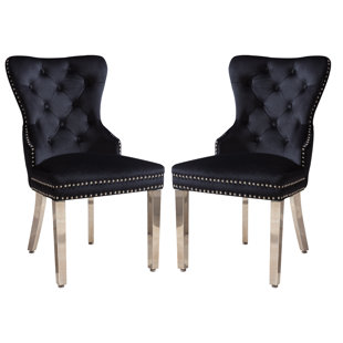 ROSDORF PARK Upholstered Dining Chairs.Tufted Back Design With Stainless Steel Leg (Set of 2)