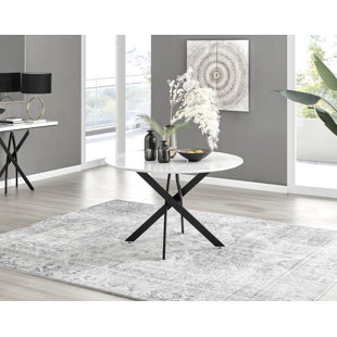 CANORA GREY Eubanks Luxury Metal and White Gloss Round Dining Table - Modern Statement Design