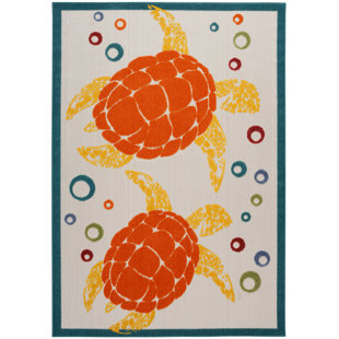 BAY ISLE HOME™ Aloha Animals Teal Multi Area Rug