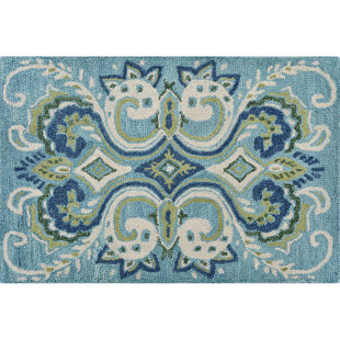 COMPANYC Adelaide Hand Hooked Aqua/Green/Ivory Wool Rug