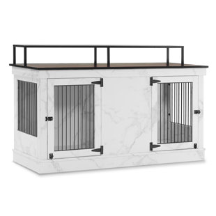Tucker Murphy Pet™ Large Dog Crate Furniture TV Stand, Wooden Dog Kennel With Double Doors, Indoor Furniture Style Dog Crate House End Table, 1861(Light Grey)