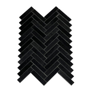 TILEVILLE 1" x 4" Absolute Black Granite Natural Stone Herringbone Wall & Floor Tile