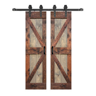 JION LIVING 84'' Solid Wood Paneled Painted with Installation Hardware Kit Barn Door (Set of 2)