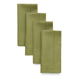 SOLINO HOME Classic Hemstitch - 100% Pure Linen Square Dinner Napkins (Set of 4)