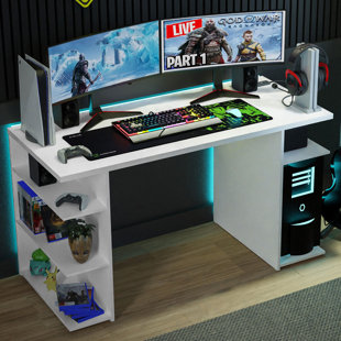 BRAYDEN STUDIO Asna Gaming Computer Desk with 5 Shelves, 60 D x 136W x 75H cm