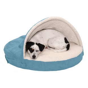 FURHAVEN Faux Sheepskin Hooded Dog Bed