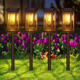 BUCASA Matte Black Low Voltage Solar Powered Integrated LED Pathway Light Pack (Set of 4)