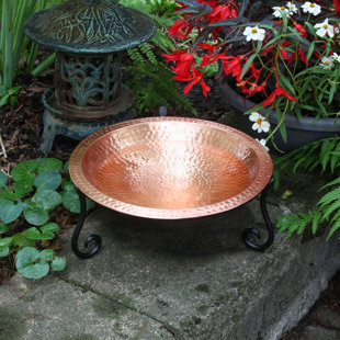 ACHLA Hammered Solid Copper Birdbath with Short Stand