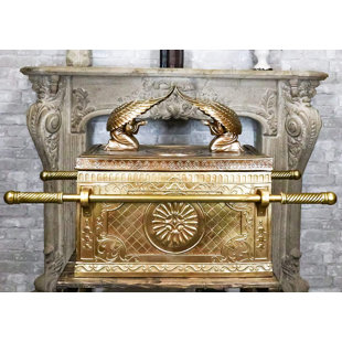 Bungalow Rose Large Matte Gold Holy Ark Of The Covenant With Ten Commandments Rod Of Aaron And Manna Religious Decorative Figurine Box Furniture Collectible Judaic Historical Accent (1:2 Scale 42" Long)