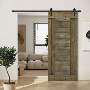 CALHOME 84'' Solid Wood Paneled Painted with Installation Hardware Kit Barn Door