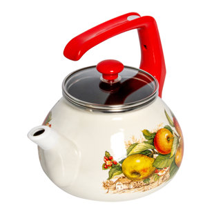STP GOODS Apples Enamel Kettle 2.3-Qt. Country Style Vintage Traditional Enamel