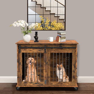 TUCKER MURPHY PET™ Dog Crate Furniture With Divider For 2 Small To Medium Pets, Wooden Cage End Table, Heavy Duty Indoor Puppy Kennel With Removable Divider And Sliding Door, 39.37'w*25.2'd*28.94'h