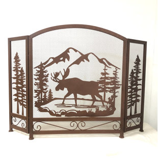 MILLWOOD PINES Dikomo Moose Country Woodland Scenic Heavy Brown Metal 3-panel Decorative Fireplace Screen