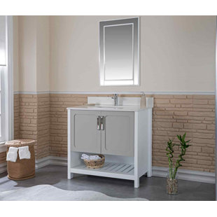 ADORN VANITY Florin 36'' Free-standing Single Bathroom Vanity with Quartz Vanity Top & Mirror