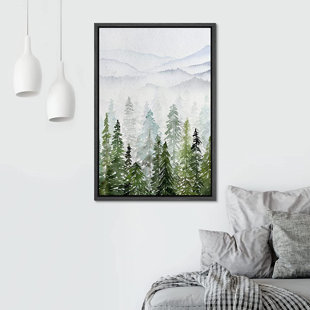 IDEA4WALL Woodland Forest Landscape " Pastel Watercolor Pine Tree Mountain Nature " Painting Print