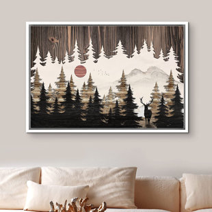 IDEA4WALL Western Wood Effect Landscape Wood Panel Effect Mountain Forest Nature Landscapes Framed On Canvas Print
