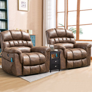 LATITUDE RUN® 42" Wide Extra Large Microfiber Power Lift Reclining Heated Massage Chair (Set of 2)