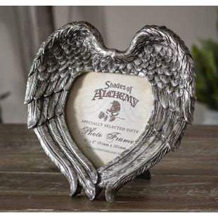 TRINX House of Hampton® Alchemy Gothic Angel Winged Heart 4"X4" Photo Picture Frame Wall Or Easel Desktop Display Metallic Finish Decorative Valentines Boudoir Accent