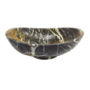 Onyx Marble Designs 16'' Black Marble Oval Bathroom Sink