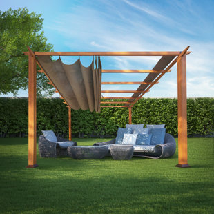 PARAGON-OUTDOOR Florence 11.5 Ft. W x 11.5 Ft. D Aluminum Pergola in Canadian Cedar Finish with Canopy
