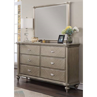 F&L HOMES STUDIO 6 Drawer 64" W Double Dresser with Mirror
