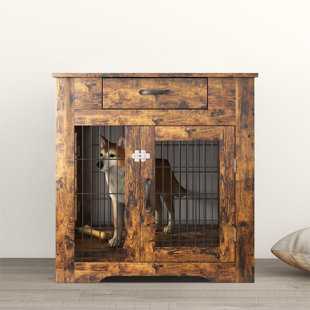 TUCKER MURPHY PET™ Retro And Simple Furniture Style Wooden Dog Crate With Drawer And 2 Doors, For Indoor Use