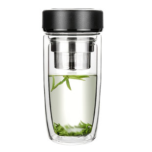 QXXSJ 13.5oz. Insulated Glass Travel Tumbler Tea Infuser