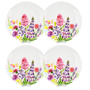 STP GOODS Summer Aquarelle Fine China Porcelain Dinner Plate (Set of 4)
