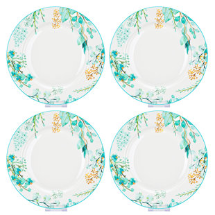 STP GOODS Green Leaves Bone China Dinner Plate Set Of 4 (Set of 4)
