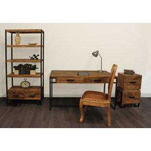 MOTI FURNITURE 4 Piece Solid Wood Rectangular Writing Desk Office Set with Chair