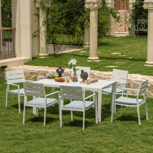 LEBENLIEBE Rectangular 6 - Person 60.8" Long Dining Set with Cushions