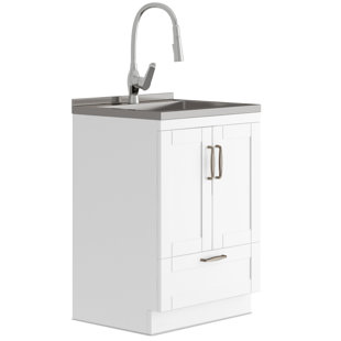 SIMPLI HOME Reed All-In-One 24-inch Laundry Utility Sink and Cabinet