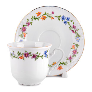 THUN 1794 A.S. Bohemian Porcelain Teacup And Saucer Wild Flowers