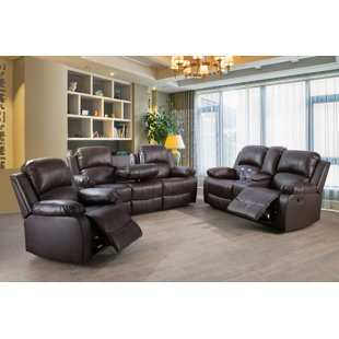 AINE HOME 3 Piece Faux Leather Reclining Living Room Set