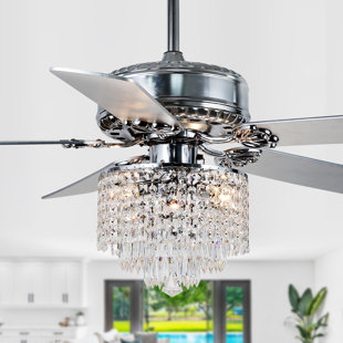 HOUSE OF HAMPTON® 52" Trogdon 5-Blade Crystal Chandelier Ceiling Fan with Remote Control and Light