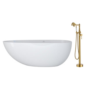 CASAINC 67'' x 33'' Freestanding Soaking Solid Surface Bathtub with Faucet