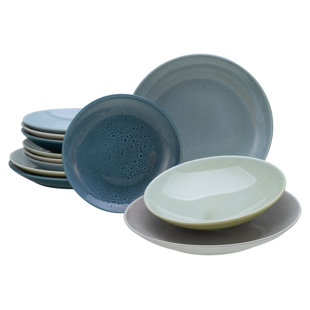 CREATABLE Reactive Nostalgic Black, Tableware Set, Plate Set 12 Pieces