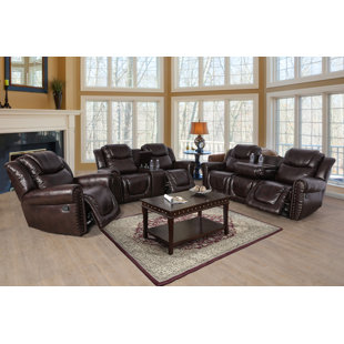 AINE HOME 3 - Piece Vegan Leather Reclining Living Room Set