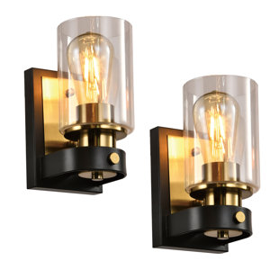 EVERLY QUINN Maurycy 1 - Light Dimmable Wrought Iron Flush Mounted Sconce (Set of 2)